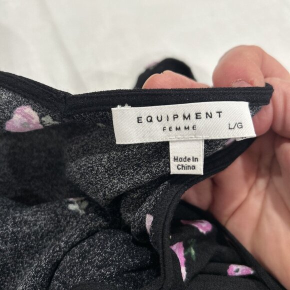 Equipment‎ Femme Womens Slip Dress L Black Floral Print Maxi High Low Elegant - Picture 10 of 12